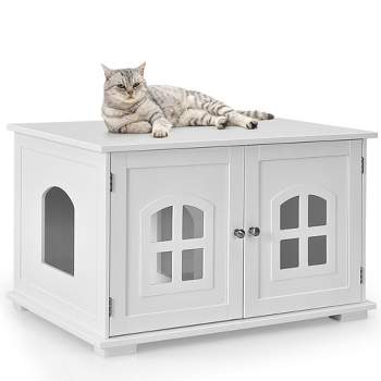 Costway Large Wooden Cat Litter Box Enclosure Hidden Cat Washroom w/ Divider