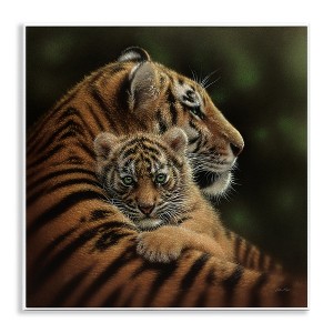 Stupell Industries Adorable Sweet Mom Tiger Holding Baby Cub Detailed Portrait, 12" x 12" - 1 of 4