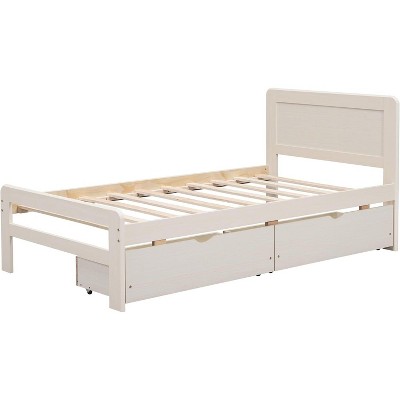 Acekool Twin Platform Bed with 2 Trundle Storage Drawers, Headboard, Sturdy Frame, No Box Spring Needed, Space Saving for Kids or Guest Room