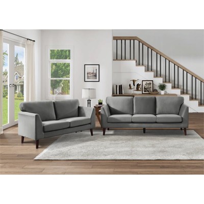 Contemporary Gray Velvet Loveseat with Pillow Back - 58" Width
