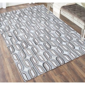 Home Mart Goods Grey Brown Beige Patchwork Leather Cowhide Cow Skin Modern Geometric Handmade Area Rug - 1 of 4