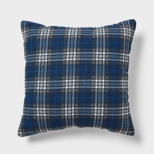 Decorative Throw Pillow Square Plaid Navy Blue - Room Essentials™ - 1 of 4