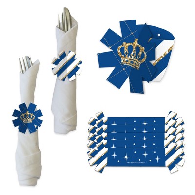 Big Dot of Happiness Royal Prince Charming - Baby Shower or Birthday Party Paper Napkin Holder - Napkin Rings - Set of 24