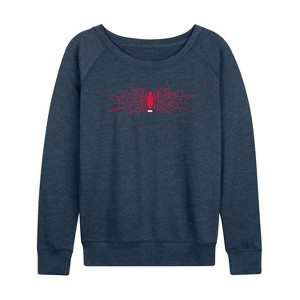 Women's - Marvel - Spiderman And Webs Lightweight French Terry Wide Neck Long Sleeve Shirt - 1 of 4