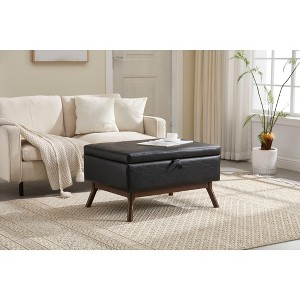 Okak Square Storage Ottoman Bench Coffee Table Wooden Legs Upgrade Large Capacity Upholstered Foot Rest for Living Room, Hallway,Bedroom, Black - 1 of 4