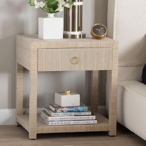 bali & pari Nata Bohemian Woven Natural Grasscloth 1-Drawer Nightstand - 1 of 4