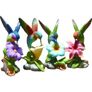 Transpac Resin Hummingbird On Flower Figurines Set of 4 Home Decorations Spring - 1 of 1