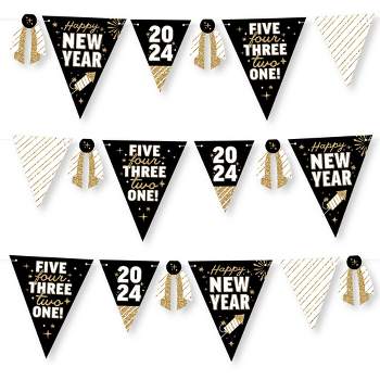 Big Dot of Happiness Hello New Year - DIY 2024 NYE Party Pennant Garland Decoration - Triangle Banner - 30 Pieces