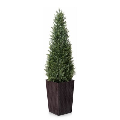 DR.Planzen 4-5FT Artificial Cedar Tree - Faux Indoor/Outdoor Floor Plant with 16" Plastic Planter (3 Color Options)