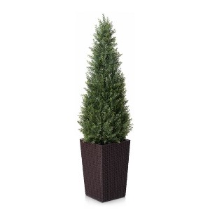 DR.Planzen 4-5FT Artificial Cedar Tree - Faux Indoor/Outdoor Floor Plant with 16" Plastic Planter (3 Color Options) - 1 of 4