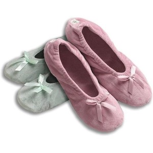 Roxoni Women's Plush Terry Cotton & Velour Ballerina Slippers – 2-Pack of Cozy Indoor Footwear - 1 of 4