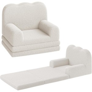 2-in-1 Convertible Kids Couch - Teddy Fleece Toddler Sofa Chair, Soft Fold-Out Lounger Bed for Playroom & Nursery, Ideal Birthday Gift - 1 of 4