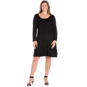 24seven Comfort Apparel Classic Long Sleeve Plus Size Flared Mini Dress - 1 of 4