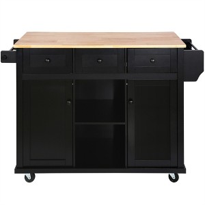 OUTSUPPLY Kitchen Cart with Drop-Leaf Countertop,Kitchen Island on 5 Wheels with Storage Cabinet and 3 Drawers for Dinning Room - 1 of 4