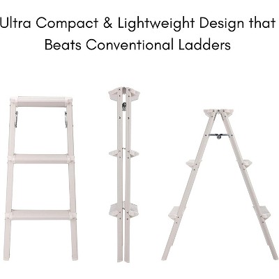 Compact Silver Steel Folding Step Ladder with Anti-Slip Treads