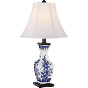 Barnes And Ivy Asian Accent Table Lamp Ceramic Blue Floral Vase White Bell Shade For Living Room Family Bedroom Bedside Nightstand Target