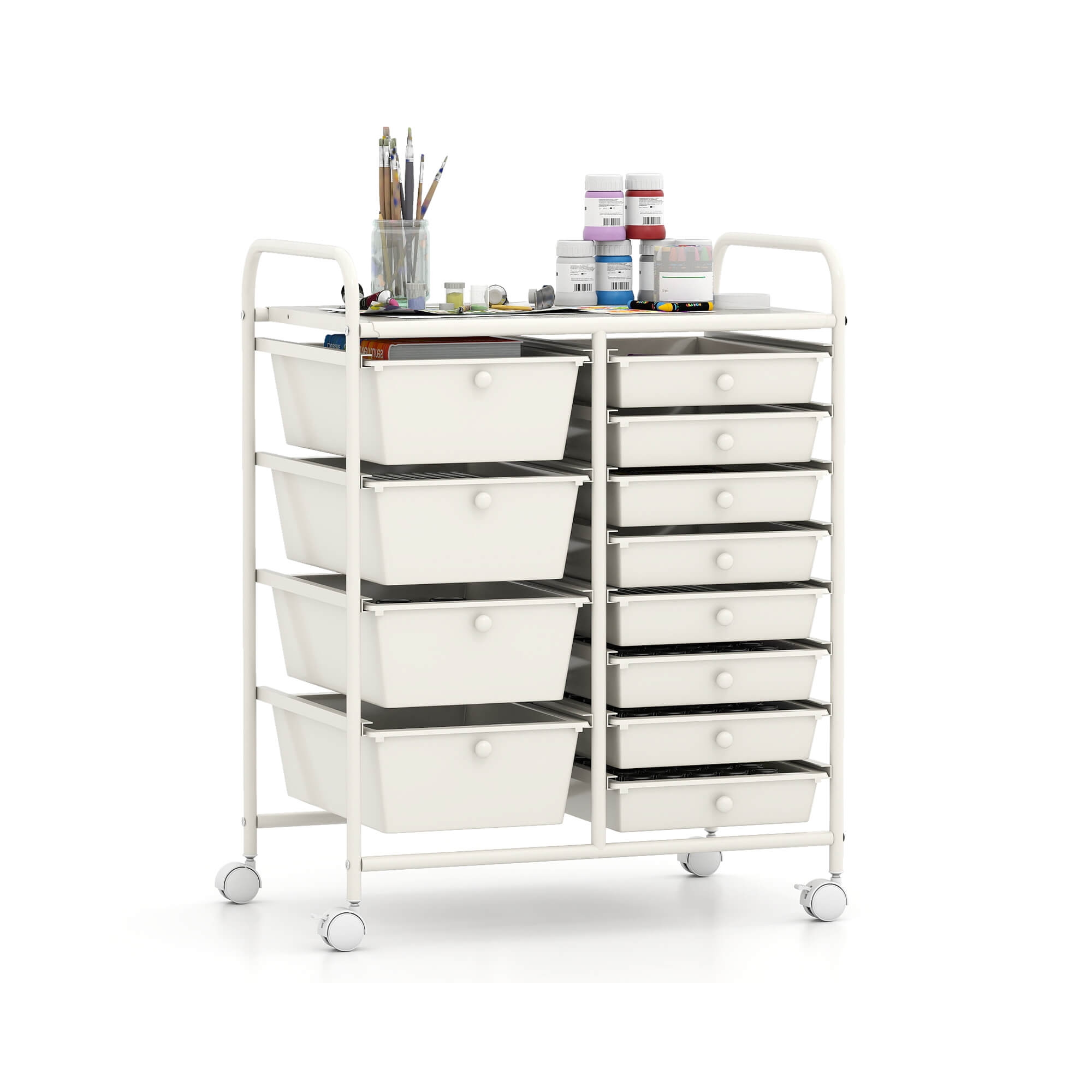 Costway 12-Drawer Rolling Storage Cart with Removable Drawers & Lockable Casters for Office White