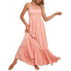 Women's Maternity Dress Summer Square Neck Sleeveless Smocked Baby Shower Photoshoot Spaghetti Strap Maxi Boho Dress - 1 of 4