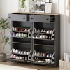 TiramisuBest Functional Entryway Organizer: 2 Flip Drawers, Wood Grain Pattern Top Shoe Cabinet, Free - Standing for Hallway,Black - 3 of 4