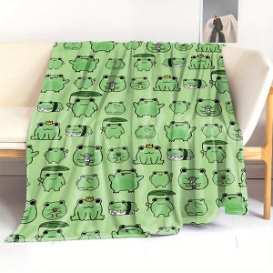 Mid Century Cartoon Frogs Print Soft Flannel Throw Blanket Christmas Gift. - 1 of 4
