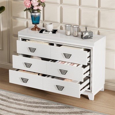 6 Drawer Dresser for Bedroom, Wooden Chest of Drawers with Handle, Accent Dresser Chest Organizer, Storage Cabinet For Bedroom Living Room