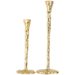 Northlight Slim Textured Metal Taper Holders with Lily Pad Base - 16" - Gold - Set of 2 - 1 of 4