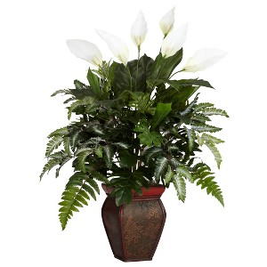 Nearly Natural Mixed Greens with Spathiphyllum & Decorative Vase Silk Plant - 1 of 2