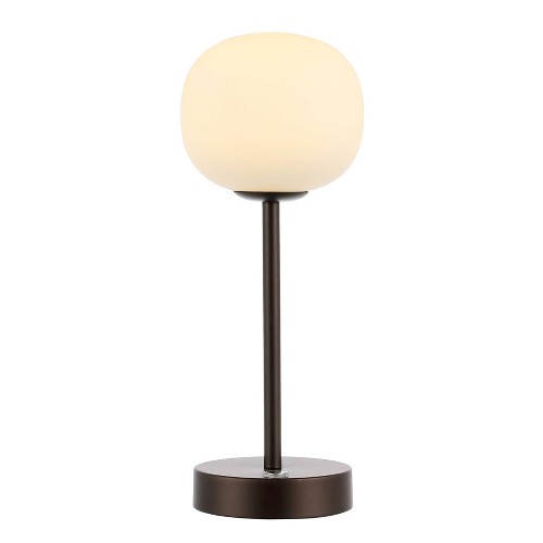 12.25" Natalia Modern Minimalist Iron Rechargeable Integrated LED Table Lamp Oil Rubbed Bronze/White - JONATHAN Y