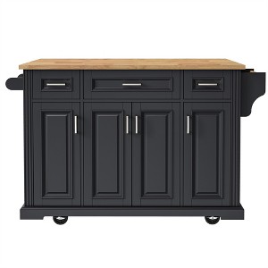 OUTSUPPLY Large Rolling Kitchen Island with Drop Leaf, Rubber Wood Top, Locking Wheels, Embossed Vintage Style Cart for Kitchen - 1 of 4