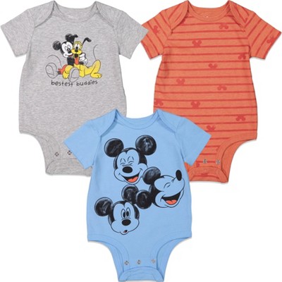 Image of Disney Mickey Mouse Newborn Baby Boys 3 Pack Short Sleeve Bodysuits Newborn
