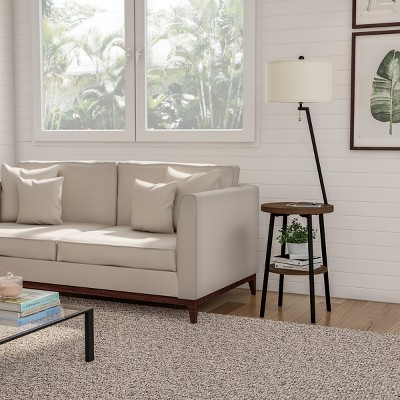 Mid-Century Modern Black Floor Lamp with USB Port and Storage Shelves