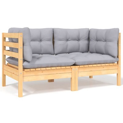 VidaXL 2-Seater Patio Sofa with Gray Cushions Solid Pinewood
