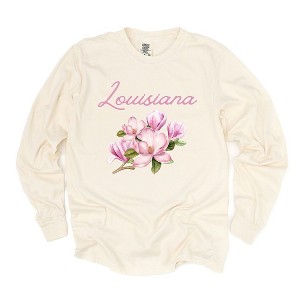 Simply Sage Market Women's Louisiana Flower Colorful Long Sleeve Garment Dyed Tee - 1 of 2