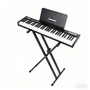 61-Key Portable Keyboard with Semi-Weighted Keys, Includes Music Stand & Power Adapter, For Beginners to Professional Players, Black Set with Stand - 1 of 4