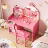 Garvee Kids Vanity Table and Chair Set with Mirror and Lights, Makeup Vanity Desk with Drawer and Open Storage Shelves, Wooden Dressing Table Set - 2 of 4