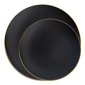 Smarty Had A Party Black w/ Gold Rim Organic Plastic Dinnerware Set - 40 Sets - 1 of 4
