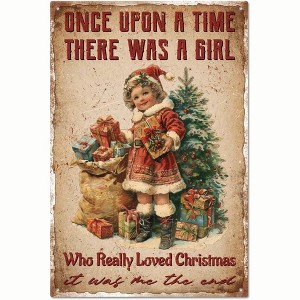 Lomsoe Christmas Woman Tin Sign Vintage Metal Tin Sign 12¡Á8inch "Once Upon A Time There Was A Lady Who Really Loved Christmas" Christmas Gift - 1 of 4