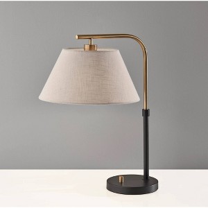 Adesso Fletcher Table Lamp Black: Mid-Century Modern, Brass Finish, Off-White Drum Shade, ETL Listed - 1 of 3