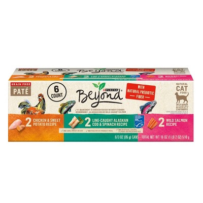 Purina Beyond Grain Free Paté Whitefish, Chicken & Salmon Premium Wet Cat Food - 3oz/6ct Variety Pack