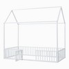 TIRAMISUBEST Twin/Full Size Metal House Bed with Fence and Door, Modern House Floor Bed Montessori Bed with Roof Design - 4 of 4