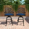CLIHOME Cast Aluminum Patio Vintage Carved Backrest High Bar Chair with Sofa Cushions(Set of 2) - 2 of 4