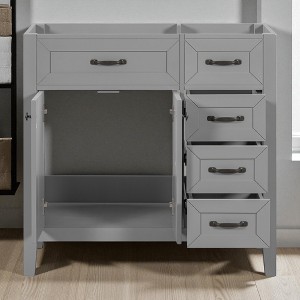 36" Bathroom Vanity Base Cabinet Only – Freestanding Solid Wood & MDF, 2 Doors and 3 Drawers, No Sink, Modern Design - 1 of 4