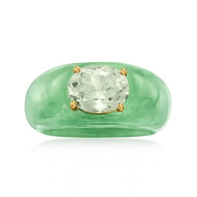 Ross-Simons Carved Jade and 3.00 Carat Prasiolite Ring With 14kt Yellow Gold
