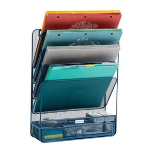 Mind Reader 4-Tier Vertical File Storage, Desktop Organizer, Wall Mount, Office, Metal Mesh, 12.5"L x 4"W x 16.5"H, Black - 1 of 4