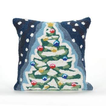 18"x18" Front Porch Xmas Tree Indoor/Outdoor Square Throw Pillow Blue - Liora Manne