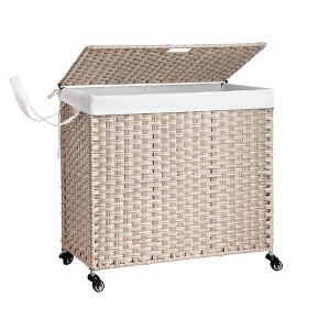 TiramisuBest Laundry Hamper With Lid PE Rattan Powder Coating Frame Clothes Hampers with 01 Removable Bags,100L,Brown - 1 of 4