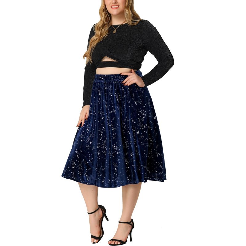 Agnes Orinda Women's Plus Size Outfits Velvet A Line Knee Length Star Flare Skirt, 2 of 7