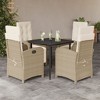 vidaXL 5 Pc Patio Dining Set Beige Poly Rattan Cushions Glass Table Outdoor Garden - 2 of 4