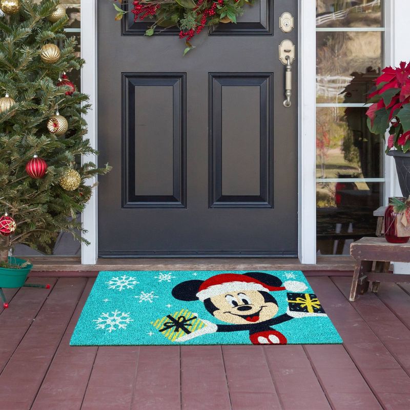 1&#39;5&#34;x2&#39;5&#34; Mickey Christmas Coir Doormat Teal Blue - Disney, 4 of 5