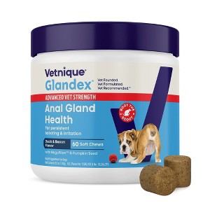Vetnique Glandex Advanced Vet Strength Anal Gland Duck and Bacon Flavor Soft Dog Chews - 16.9oz/60ct - 1 of 4